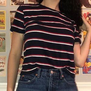 navy blue red and white striped brandy tee